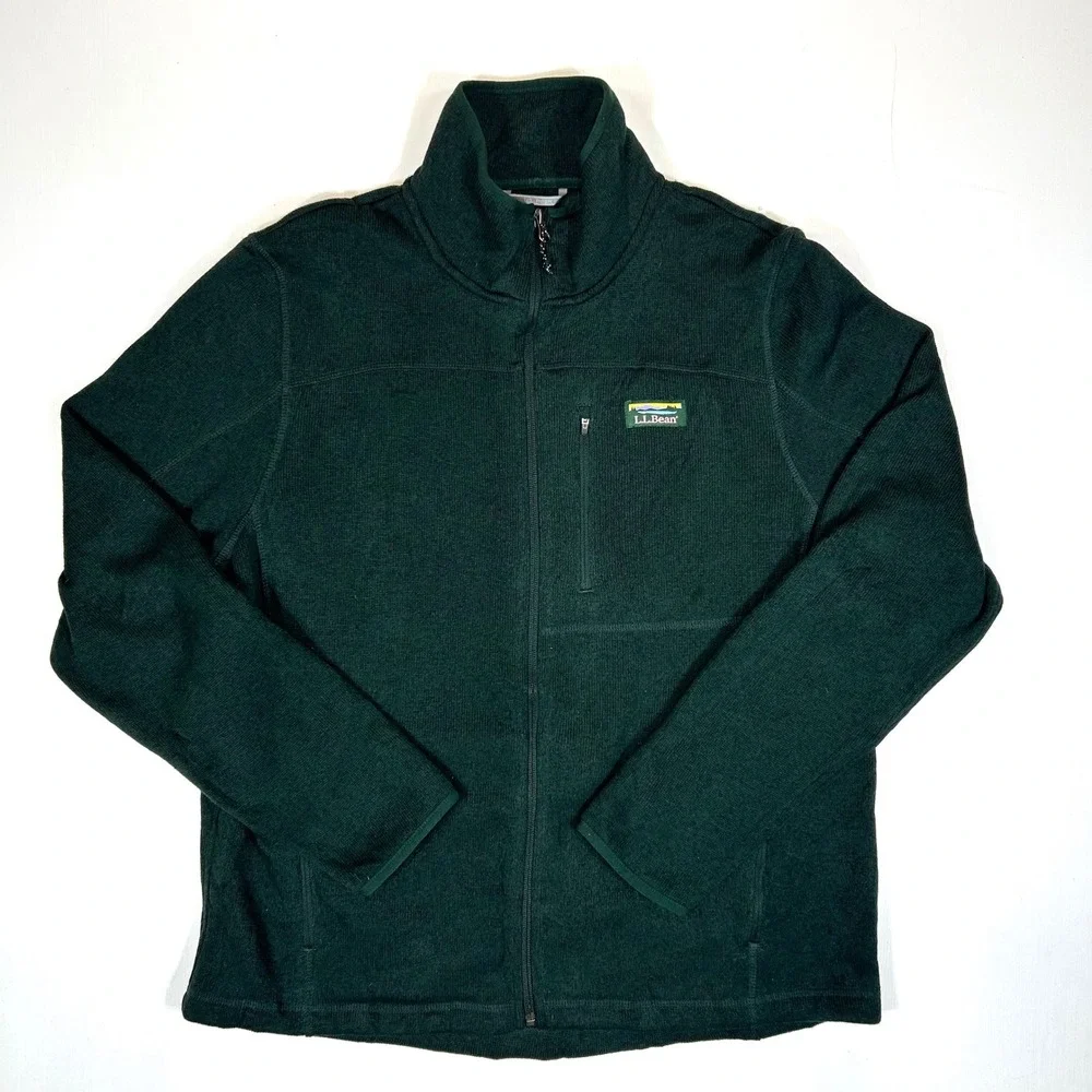 LL Bean Mens Sweater Fleece Jacket Green Full Zip 504938 L REG